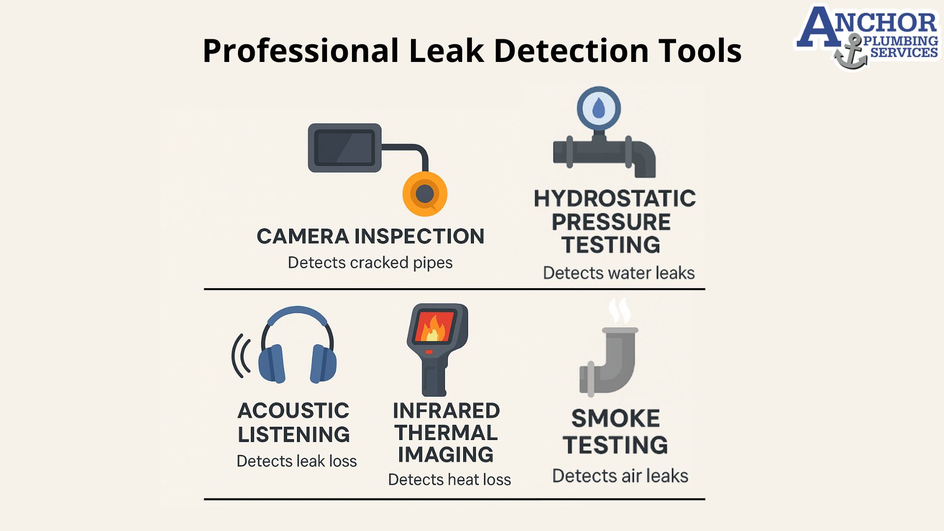Infographic showing how pros detect underground leaks with high-tech tools.