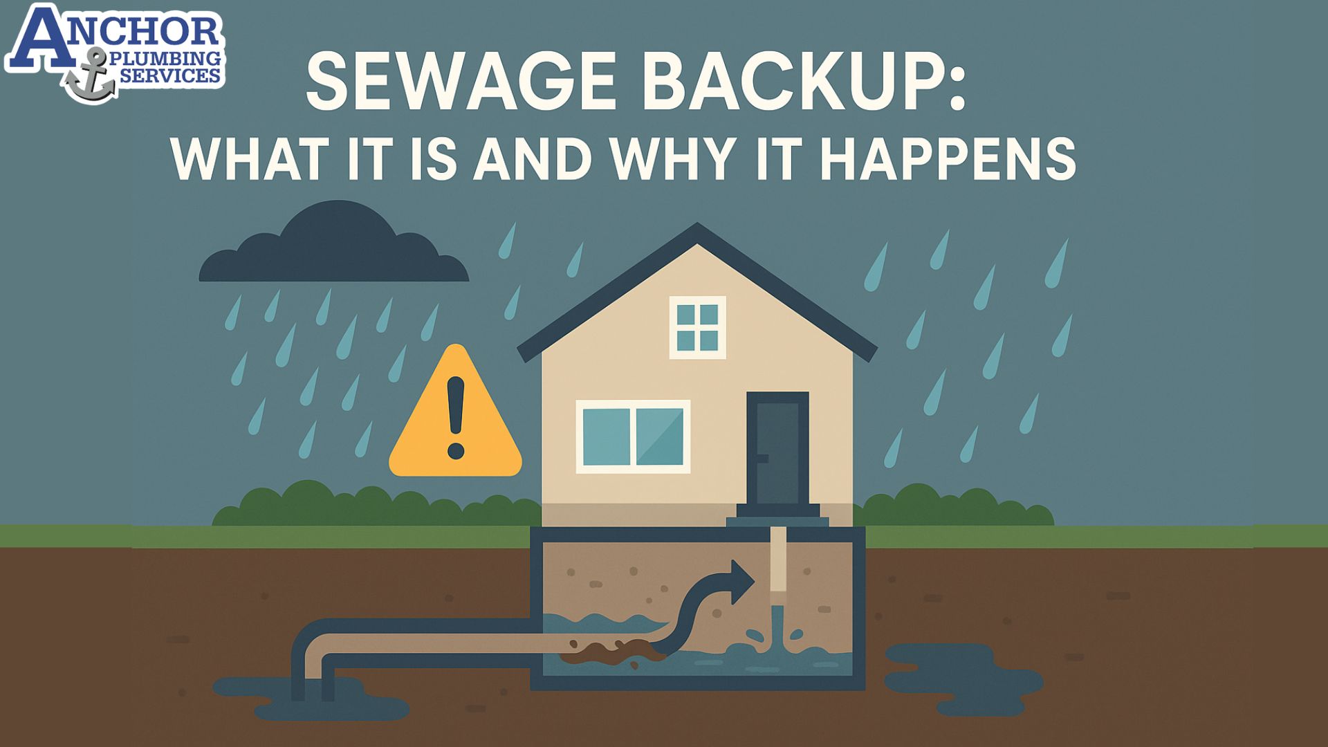 Banner showing how stormwater causes sewage to back up into a home through drains.
