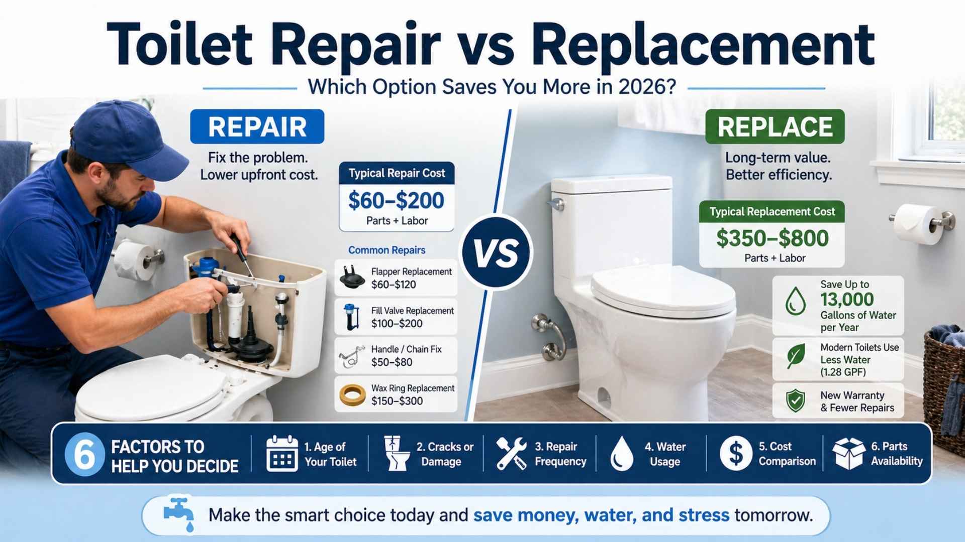 Toilet Repair vs Replacement Cost Comparison Infographic
