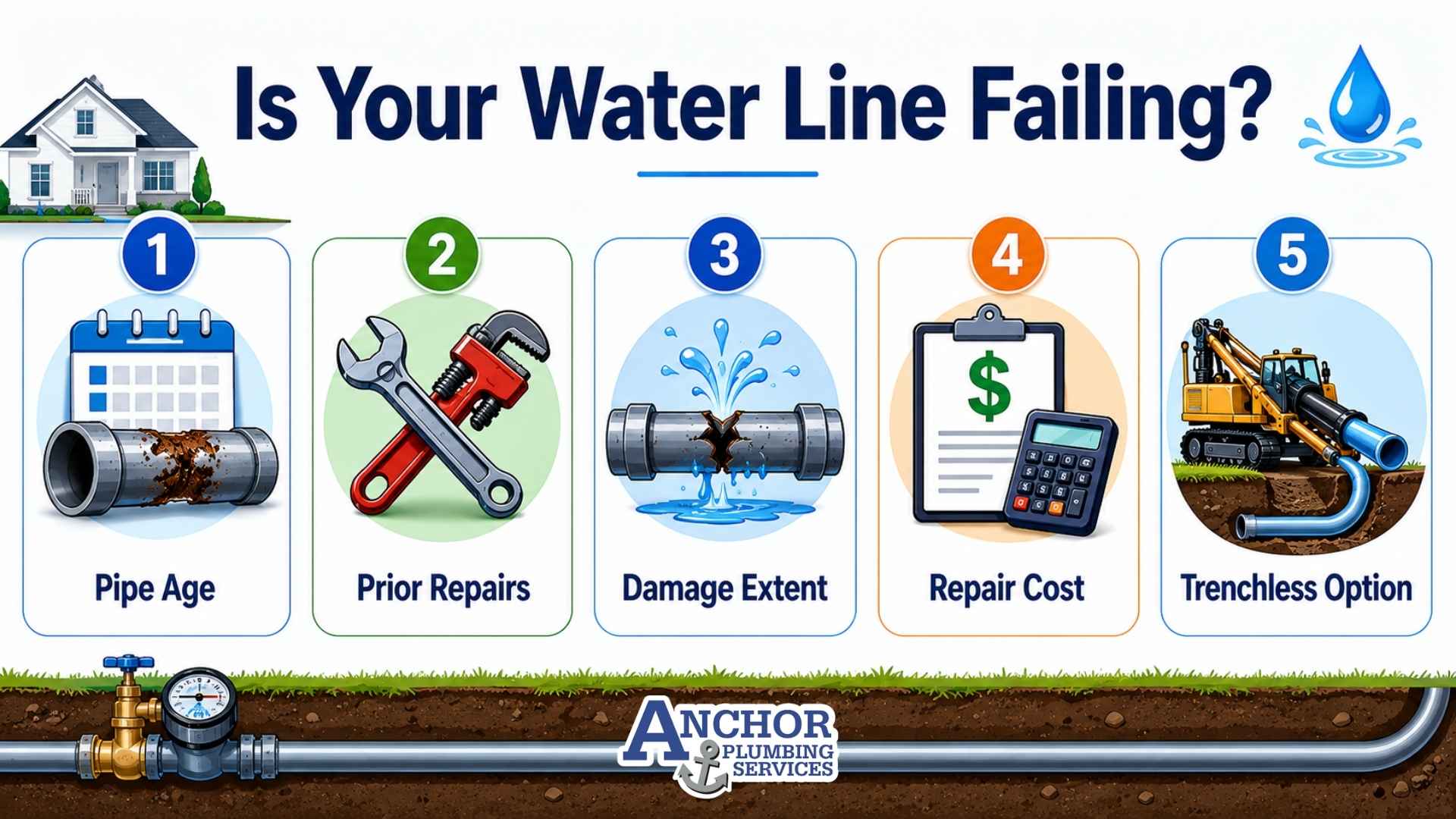 Water line repair versus replacement decision flowchart for homeowners