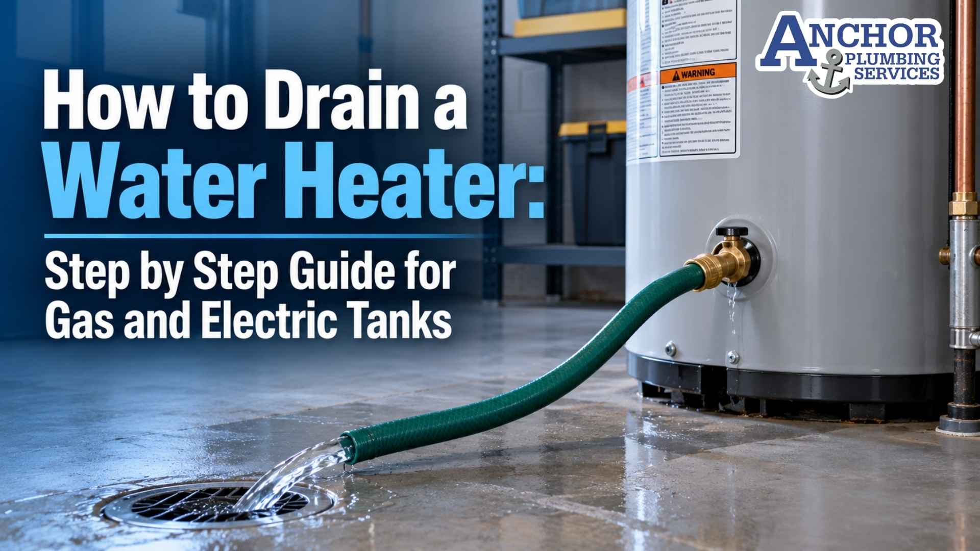 Residential water heater being drained through a garden hose